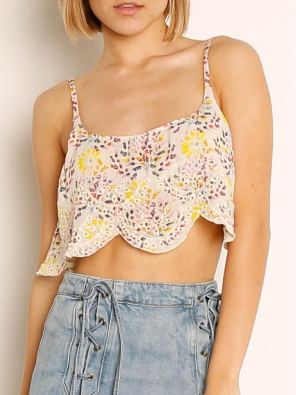 Intimately Free People So Much Fun Cami Crop Top Eyelet Embroidered S #2427